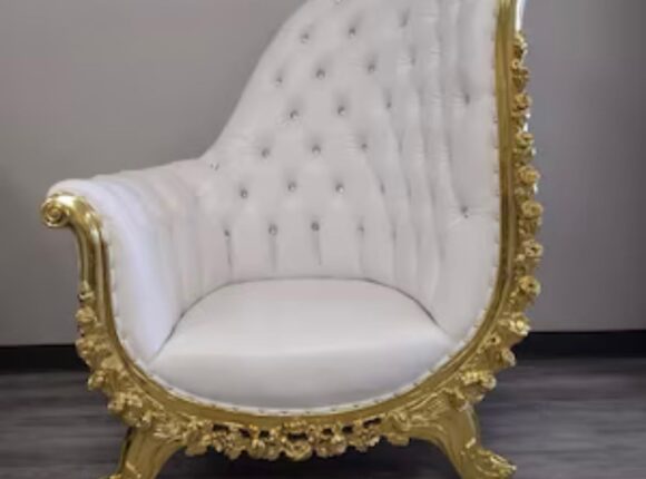 French Style Royal Throne Chair (Gold trim)