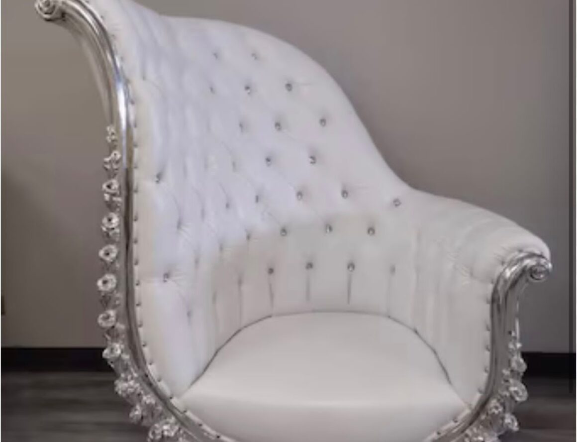 French Style Royal Throne Chair (Silver trim)