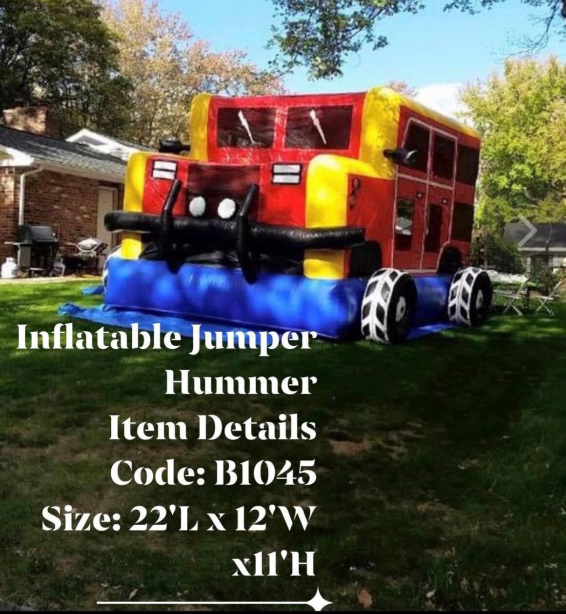Inflatable Jumper Hummer Size 22 L x 12 W x 11 H