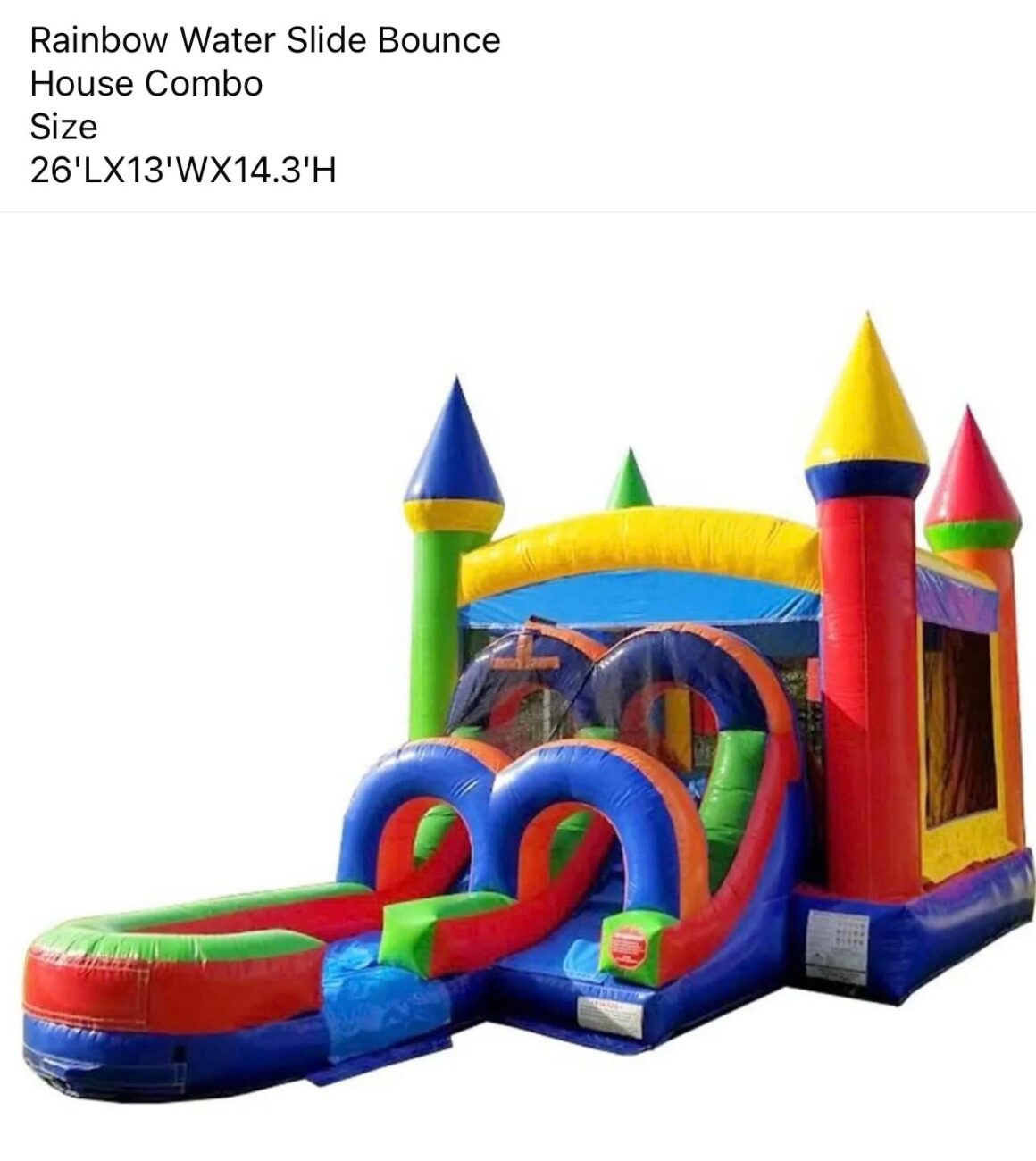 Inflatable Rainbow Water Slide Bounce House Combo - SIZE 26 LX13 WX14.3 H