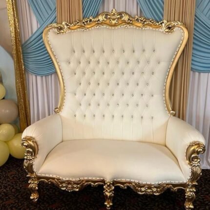 Throne Loveseat, Ivory w Gold Trim Rental